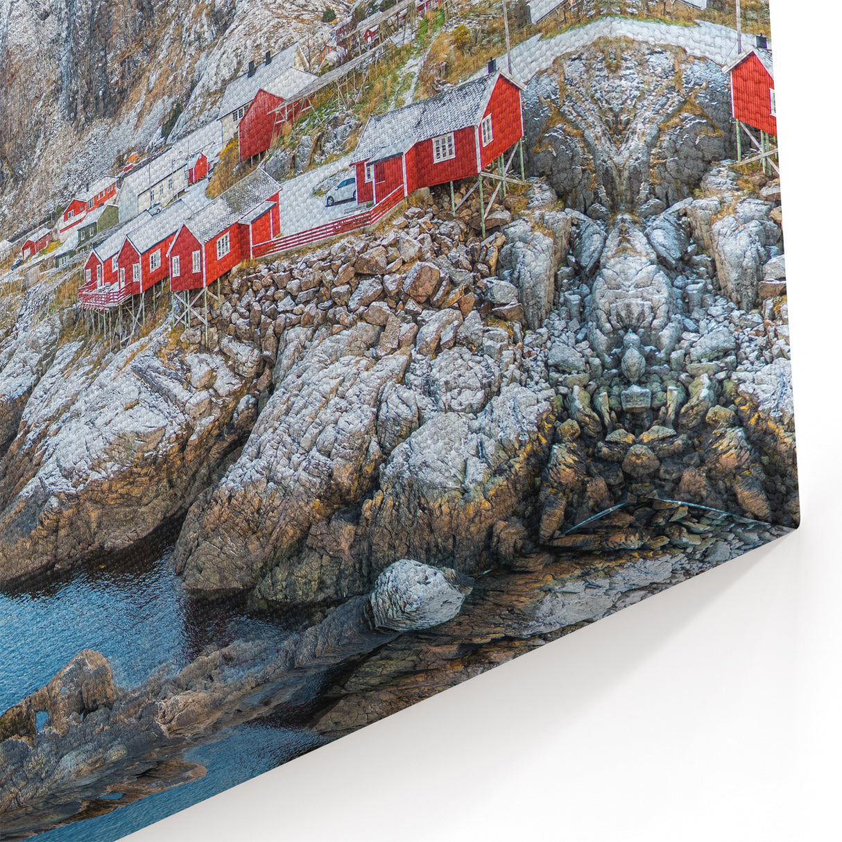 Charming Nordic Village in Winter - Rustic Countryside Wall Art