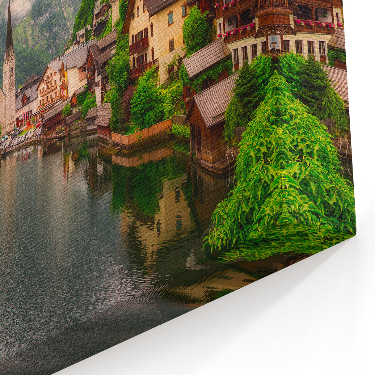 Quaint Village by the Lake - Scenic Mountain Landscape Wall Art
