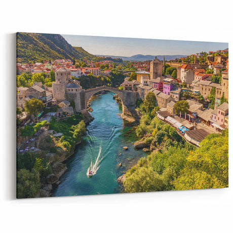 Historic Village Bridge - Scenic River Landscape Wall Art