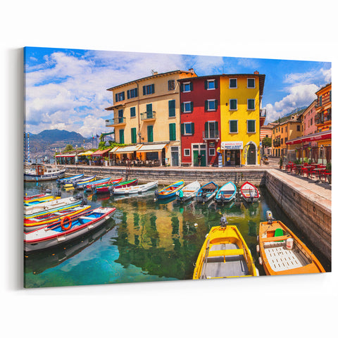 Colorful Village Harbor - Vibrant Waterfront Landscape Wall Art