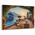 Tranquil Coastal Village - Serene Mediterranean Patio Canvas Art