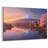 Serene Japanese Village - Cherry Blossoms & Mount Fuji Canvas Art