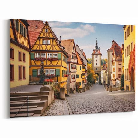 Charming German Village - Picturesque Historic Street Canvas Art