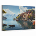 Serene Lakeside Village - Peaceful Mediterranean Boats & Villas Art