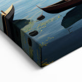 Serene Lakeside Village - Peaceful Mediterranean Boats & Villas Art