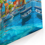 Colorful Coastal Village - Mediterranean Waterfront & Boats Canvas Art