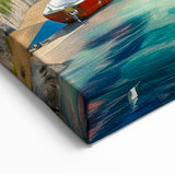 Colorful Coastal Village - Mediterranean Waterfront & Boats Canvas Art