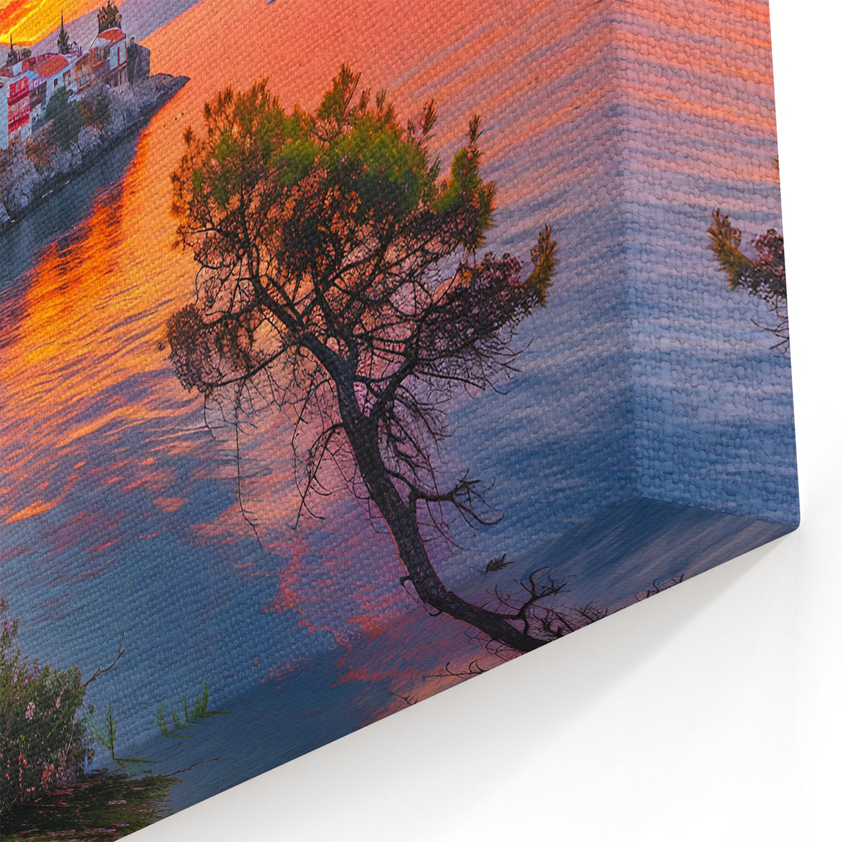 Rustic Village Wall Art - Vibrant Coastal Village at Sunset