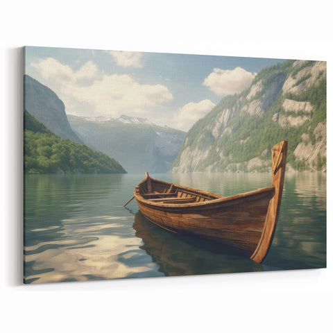 Serene Rowboat on Mountain Lake - Scenic Coastal Wall Art Print
