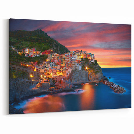Charming Village Scenery - Mediterranean Coastal Village at Sunset