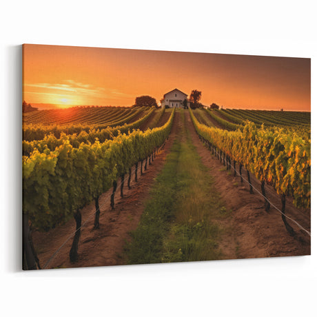 Framed Vineyard Art - Sunset Vineyard Canvas Print for Wine Decor
