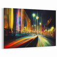 Dynamic City Lights Art - Abstract Urban Night Canvas - Vibrant Wall Decor