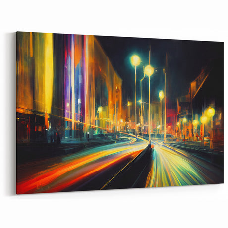 Dynamic City Lights Art - Abstract Urban Night Canvas - Vibrant Wall Decor