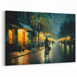 Rainy Night Bicycle Ride Art - Cozy Urban Street Canvas - Evening Decor