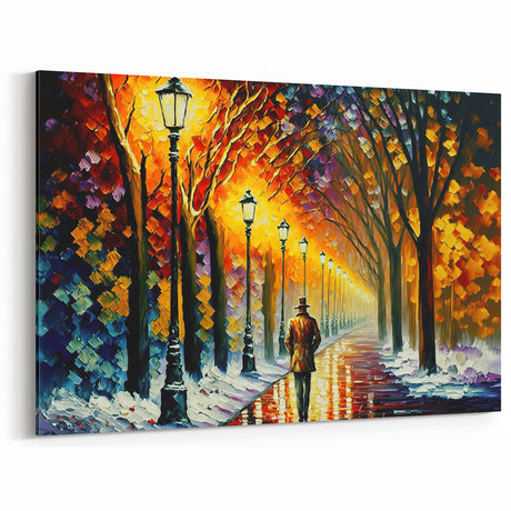 Romantic Walkway Art - Vibrant Evening Stroll Canvas - Scenic Night Decor
