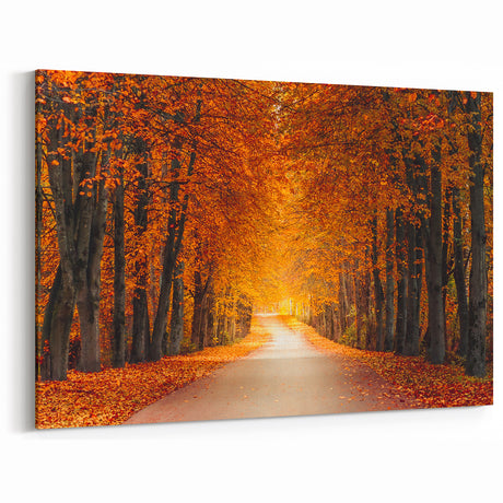 Autumn Forest Road Art - Scenic Fall Pathway Canvas - Nature Wall Decor