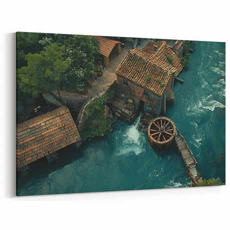 Vintage Watermill Canvas Print - Historic Watermill Scenic Art