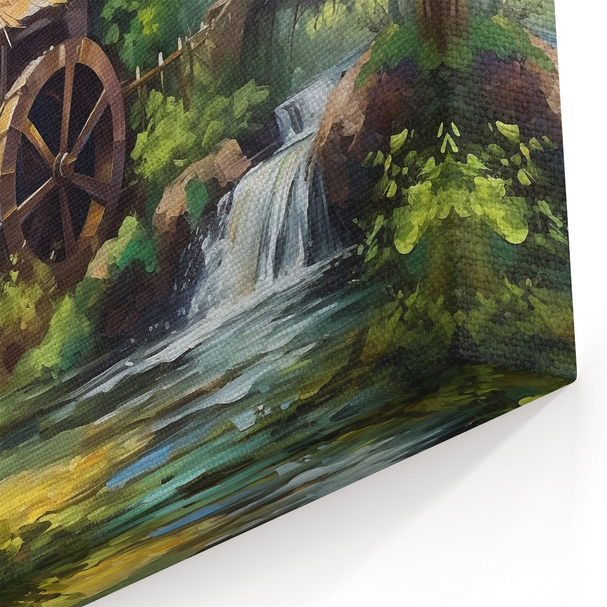 Charming Watermill Canvas Print - Lush Watermill Scenic Wall Art