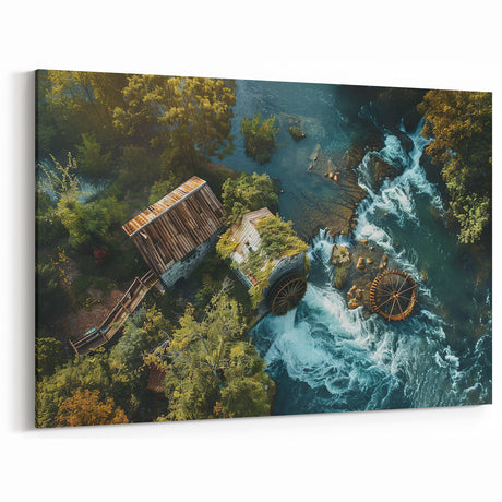 Aerial Watermill Canvas Print - Scenic Watermill Landscape Wall Art