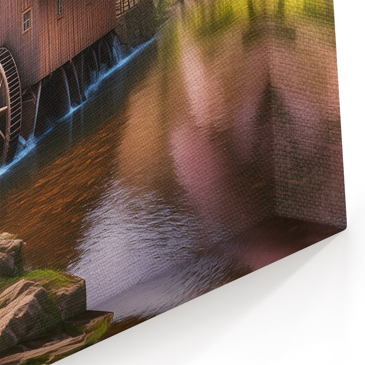 Spring Watermill Canvas Print - Blossoming Watermill Landscape Art