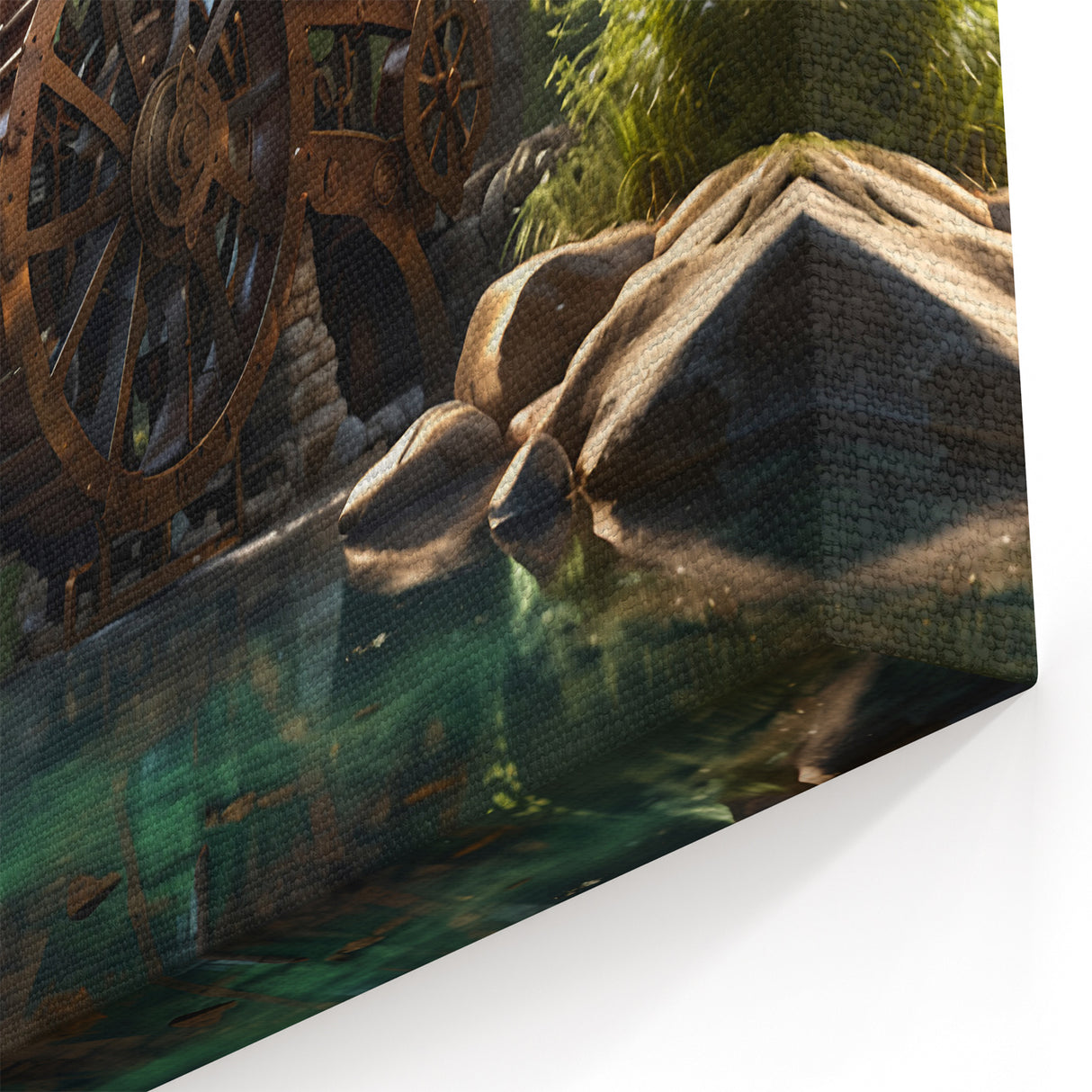 Rustic Watermill Canvas Print - Tranquil Woodland Landscape Art