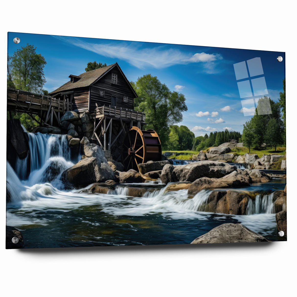 Rustic Watermill Canvas Print - Majestic River Landscape Wall Art