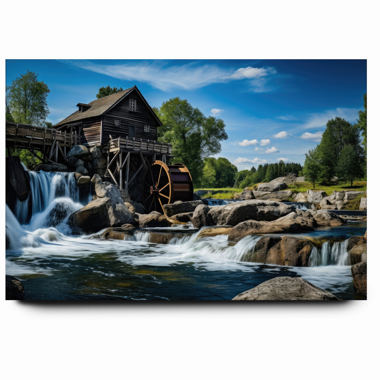 Rustic Watermill Canvas Print - Majestic River Landscape Wall Art