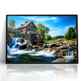 Rustic Watermill Canvas Print - Majestic River Landscape Wall Art