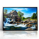 Rustic Watermill Canvas Print - Majestic River Landscape Wall Art