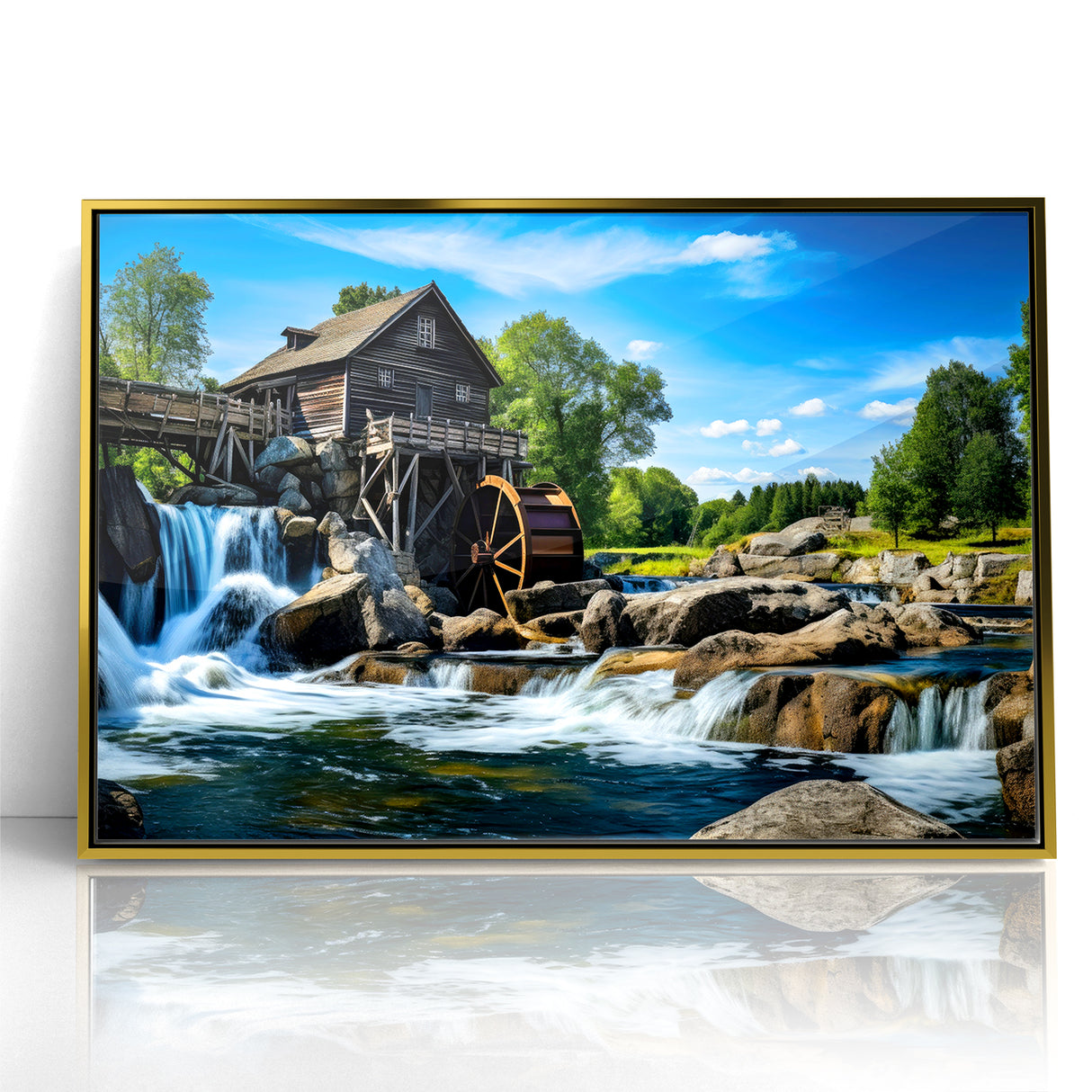 Rustic Watermill Canvas Print - Majestic River Landscape Wall Art