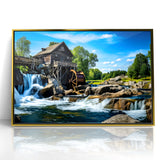 Rustic Watermill Canvas Print - Majestic River Landscape Wall Art