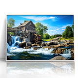 Rustic Watermill Canvas Print - Majestic River Landscape Wall Art