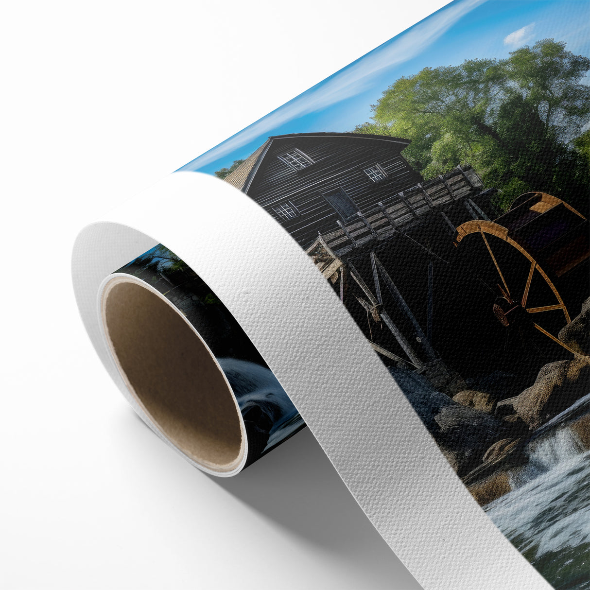 Rustic Watermill Canvas Print - Majestic River Landscape Wall Art