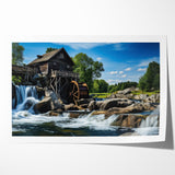 Rustic Watermill Canvas Print - Majestic River Landscape Wall Art