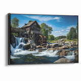 Rustic Watermill Canvas Print - Majestic River Landscape Wall Art