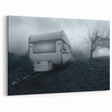 Vintage Caravan in Misty Landscape - Scenic Camper Van Wall Art Print