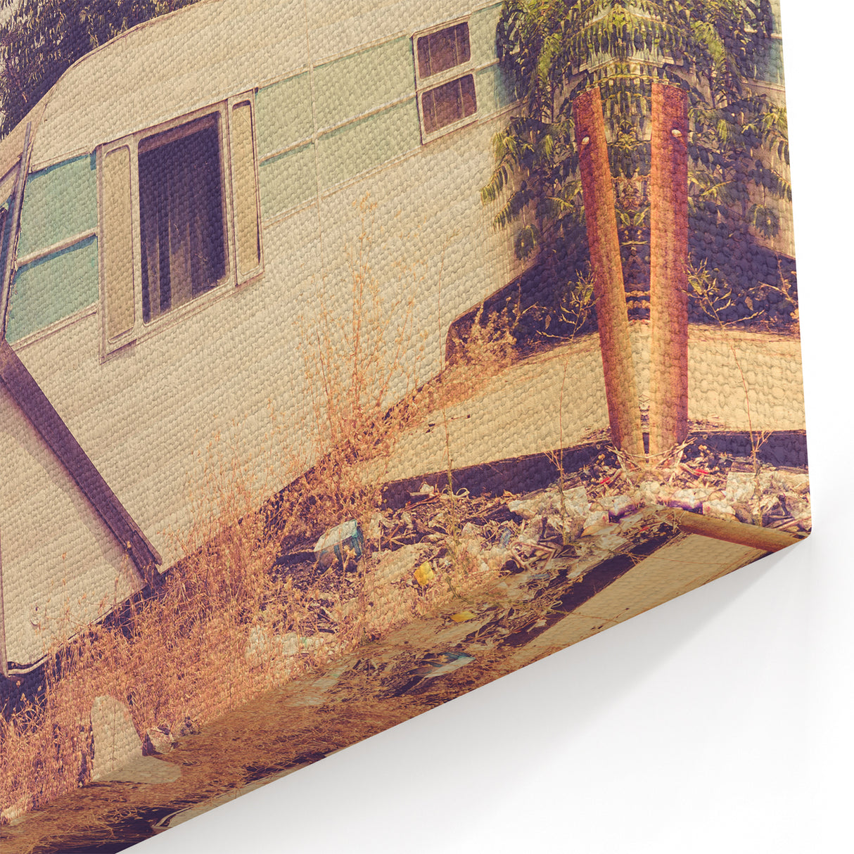 Vintage Caravan in Sunlit Field - Retro Trailer Adventure Wall Art Print