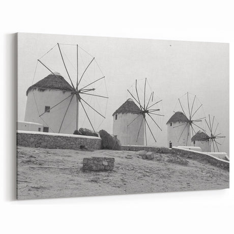 Black and White Windmill Art - Elegant Windmill Canvas Print Decor