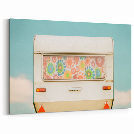 Colorful Retro Camper Curtain - Vibrant Floral Caravan Wall Art Print