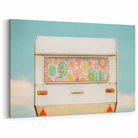 Colorful Retro Camper Curtain - Vibrant Floral Caravan Wall Art Print