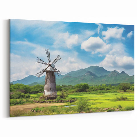 Rustic Windmill Wall Art - Mountain Landscape Canvas Print Decor