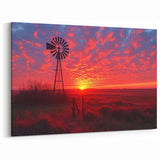 Fiery Sunset Windmill Art - Vibrant Windmill Canvas Print Decor
