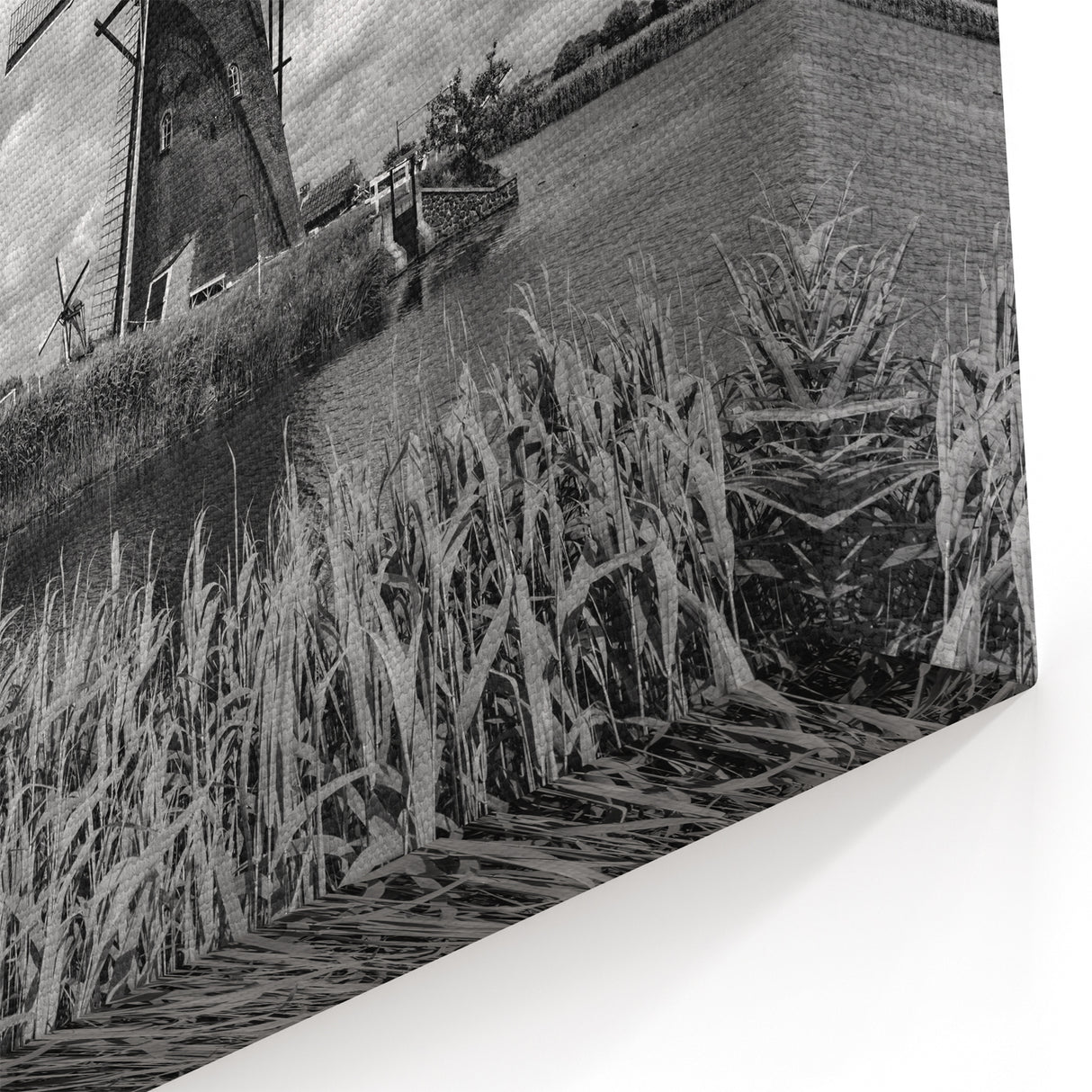 Classic Windmill Black and White Art - Monochrome Windmill Canvas Print