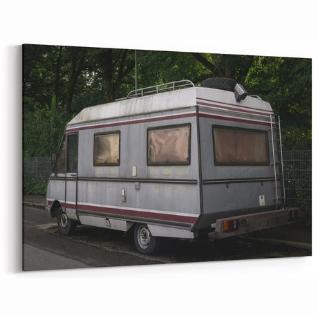 Vintage Motorhome in Urban Setting - Rustic Retro Wall Art Print