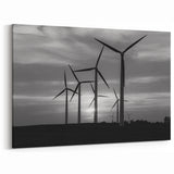 Monochrome Windmill Silhouette Art - Black and White Windmill Canvas
