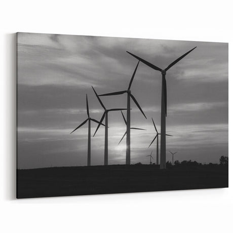 Monochrome Windmill Silhouette Art - Black and White Windmill Canvas