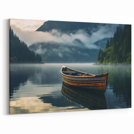 Moody Rowboat on Misty Lake - Atmospheric Coastal Wall Art Print