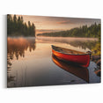 Sunset Rowboat on Misty Lake - Warm Coastal Wall Art Print