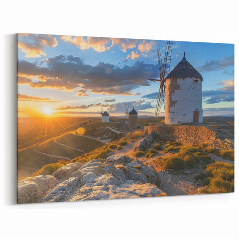 Sunset Windmill Wall Art - Vibrant Windmill Canvas Print for Home Decor