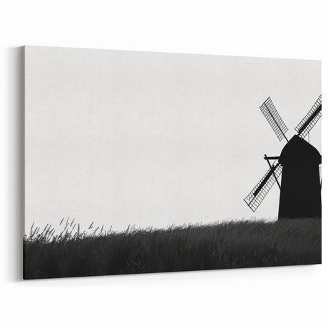 Minimalist Windmill Wall Art - Black and White Windmill Silhouette Print